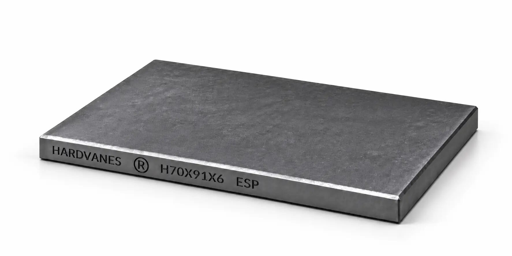 Paleta individual de carbono-grafito HARDVANES H70X91X6 de 70×91×6 mm, con grabado lateral sobre fondo blanco.