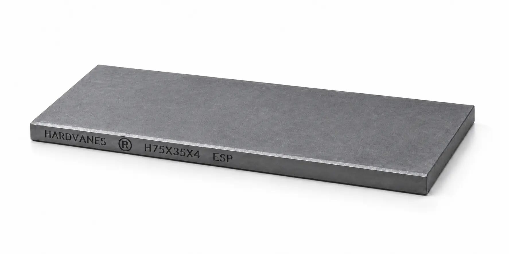Paleta HARDVANES 75×35×4 mm — unidad Paleta de carbono-grafito HARDVANES H75X35X4 de 75×35×4 mm, unidad sobre fondo blanco.
