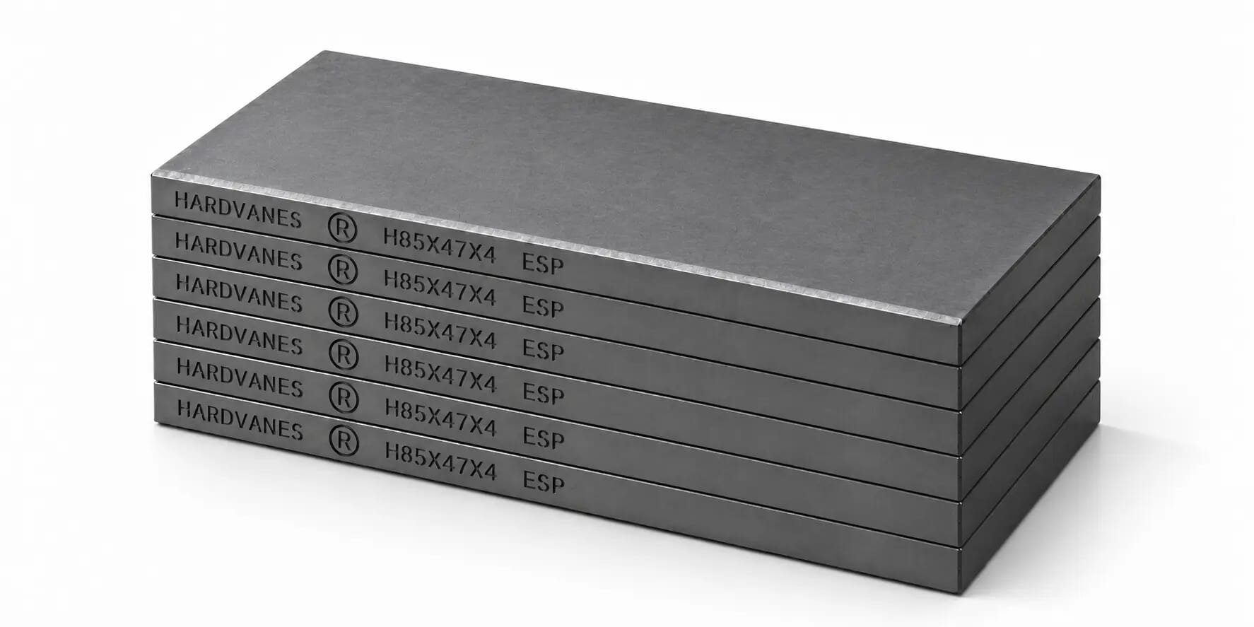 HARDVANES® H85474/6 — Kit de 6 paletas 85 × 47 × 4 mm con bisel fino y grabado a la izquierda del canto