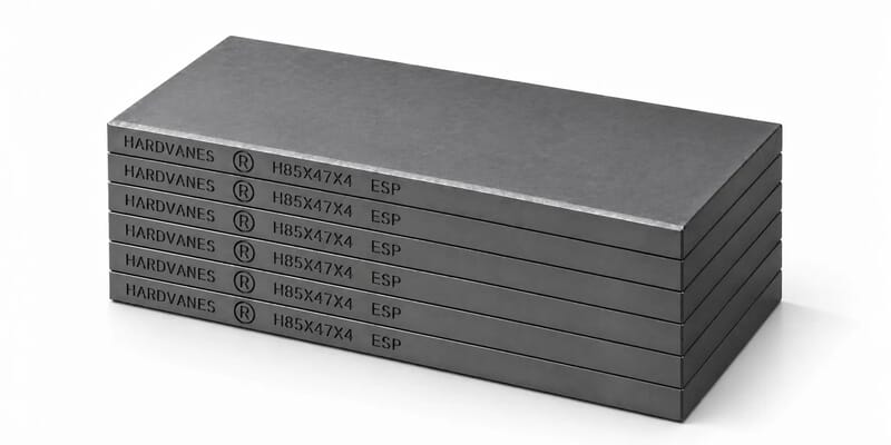 HARDVANES® H85474/6 — Kit de 6 paletas 85 × 47 × 4 mm con bisel fino y grabado a la izquierda del canto