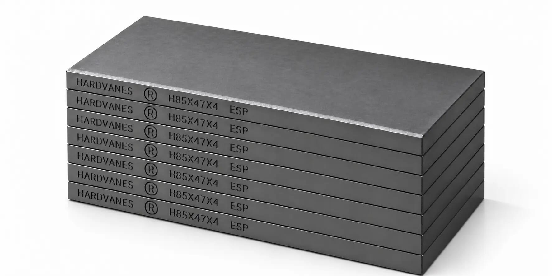 HARDVANES® H85474/7 — Kit de 7 paletas 85 × 47 × 4 mm con bisel fino y grabado a la izquierda del canto