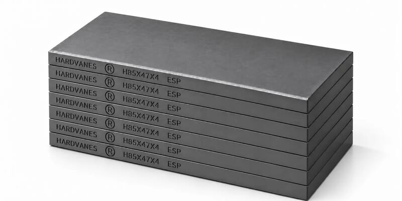 HARDVANES® H85474/7 — Kit de 7 paletas 85 × 47 × 4 mm con bisel fino y grabado a la izquierda del canto