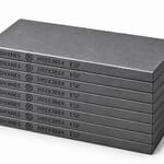 Kit HARDVANES® de 8 paletas idénticas de 92 × 38 × 4 mm, apiladas y alineadas sobre fondo blanco.