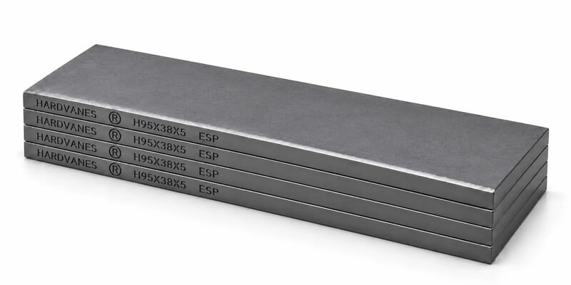 HARDVANES® H95385/4 — Kit de 4 paletas 95 × 38 × 5 mm con bisel fino y grabado a la izquierda del canto