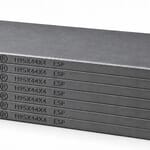Kit HARDVANES H95444/7 de 7 paletas de carbono-grafito de 95×44×4 mm, apiladas y con grabado lateral sobre fondo blanco.