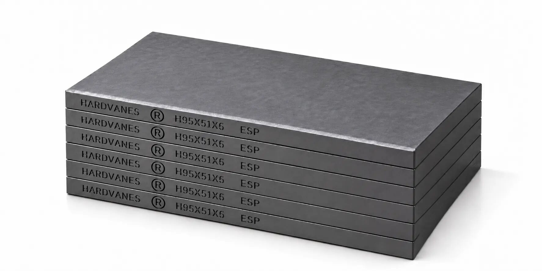 HARDVANES® H95516/6 — Kit de 6 paletas 95 × 51 × 6 mm con bisel fino y grabado a la izquierda del canto