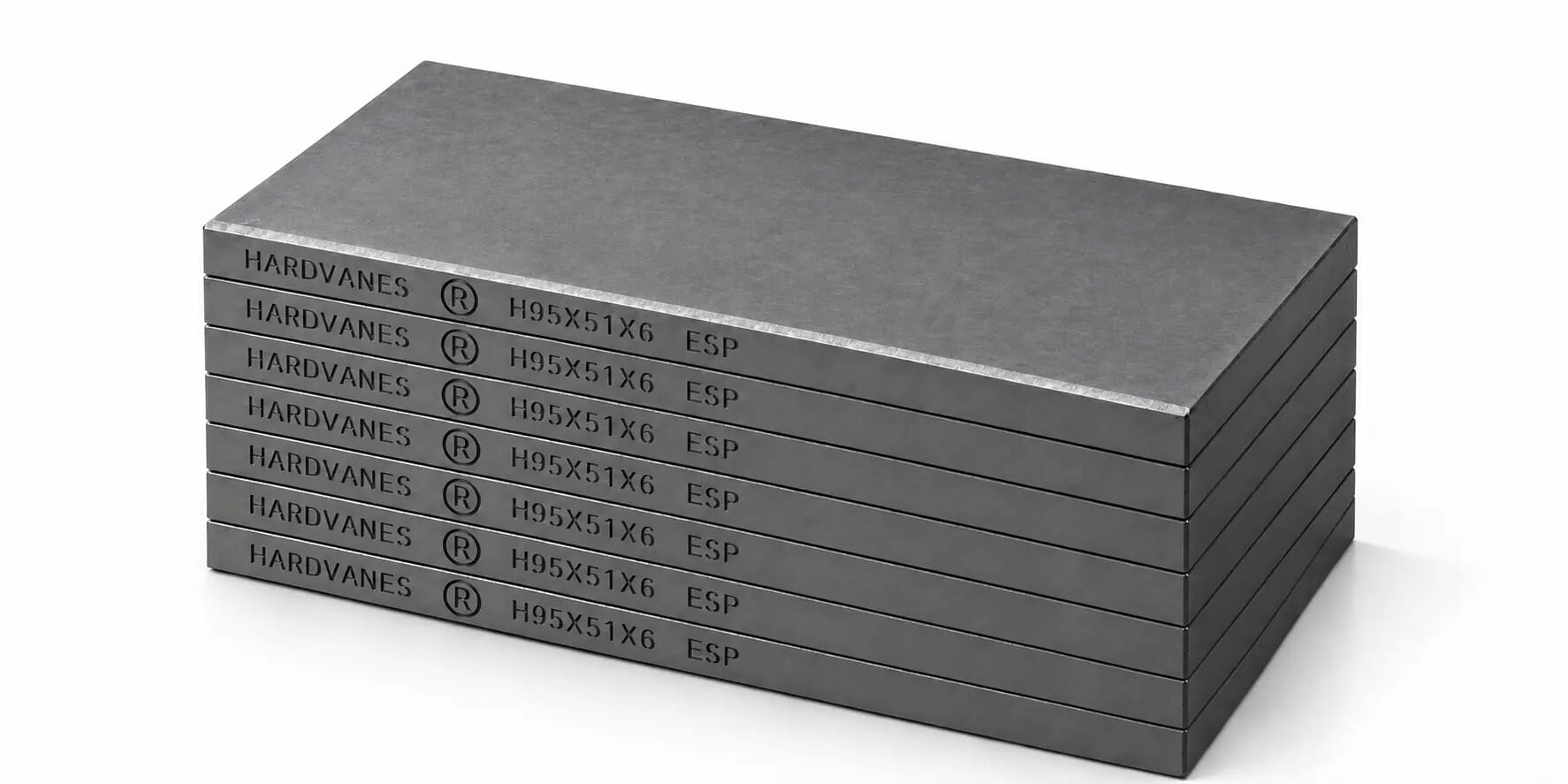 HARDVANES® H95516/7 — Kit de 7 paletas 95 × 51 × 6 mm con bisel fino y grabado a la izquierda del canto