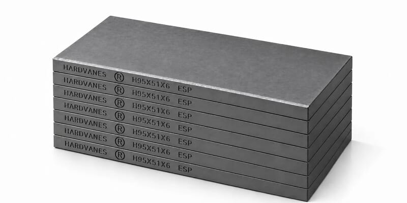HARDVANES® H95516/7 — Kit de 7 paletas 95 × 51 × 6 mm con bisel fino y grabado a la izquierda del canto
