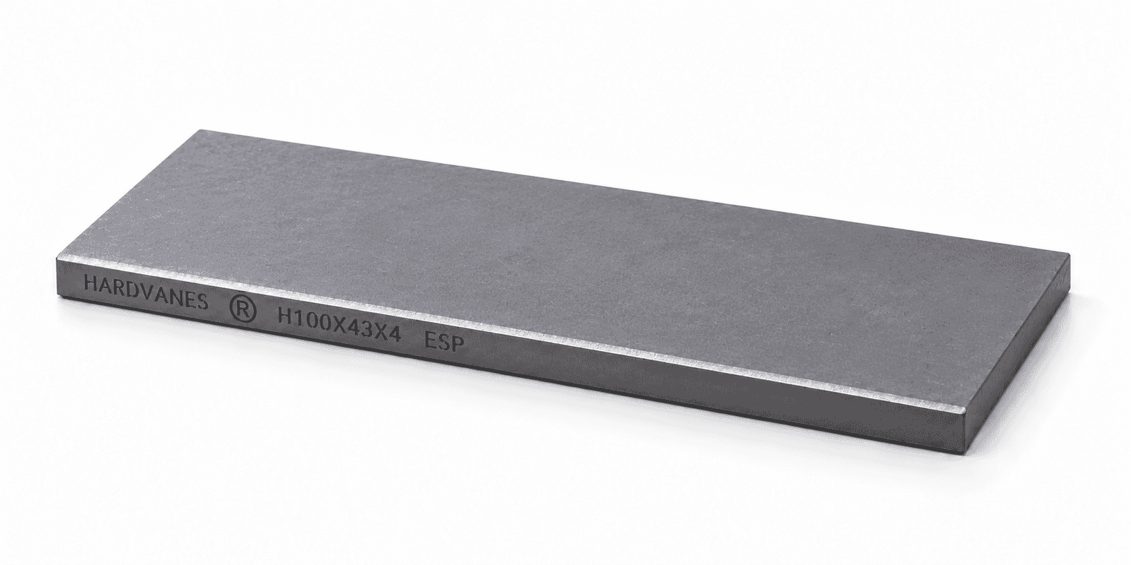 HARDVANES® H100434/4 — Paleta individual 100 × 43 × 4 mm Paleta individual HARDVANES® de carbono-grafito, 100 × 43 × 4 mm por paleta, con grabado a la izquierda.