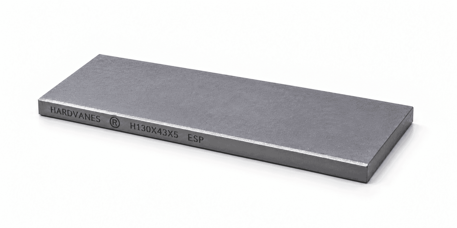 Paleta individual HARDVANES® de carbono-grafito, 130 × 43 × 5 mm por paleta, con grabado a la izquierda.