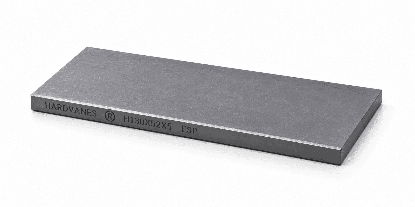 Paleta individual HARDVANES® de carbono-grafito de 130 × 52 × 5 mm con bisel y grabado H130X52X5 ESP a la izquierda