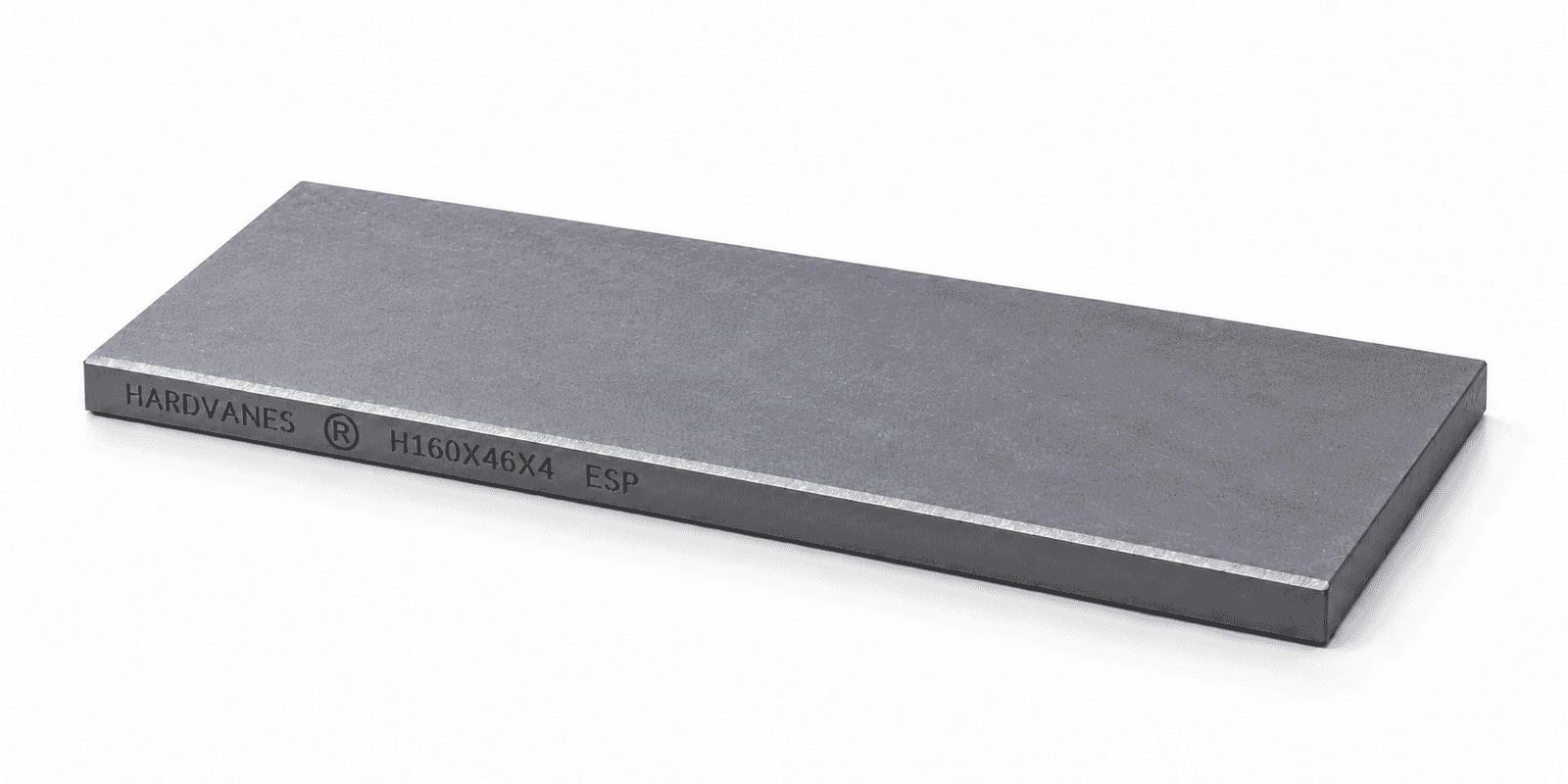 HARDVANES® H160464/4 — Paleta individual 160 × 46 × 4 mm Paleta individual HARDVANES® de carbono-grafito, 160 × 46 × 4 mm por paleta, con grabado a la izquierda.
