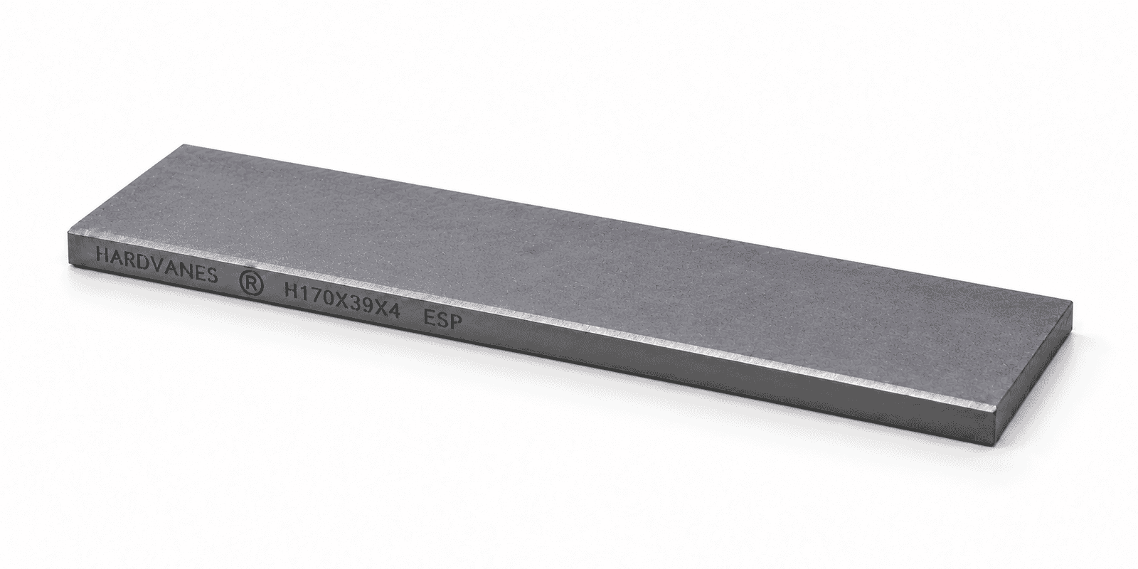 Paleta individual HARDVANES® de carbono-grafito de 170 × 39 × 4 mm con bisel y grabado H170X39X4 ESP a la izquierda