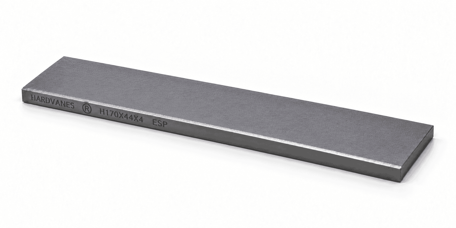 Paleta individual HARDVANES® de carbono-grafito, 170 × 44 × 4 mm por paleta, con grabado a la izquierda.
