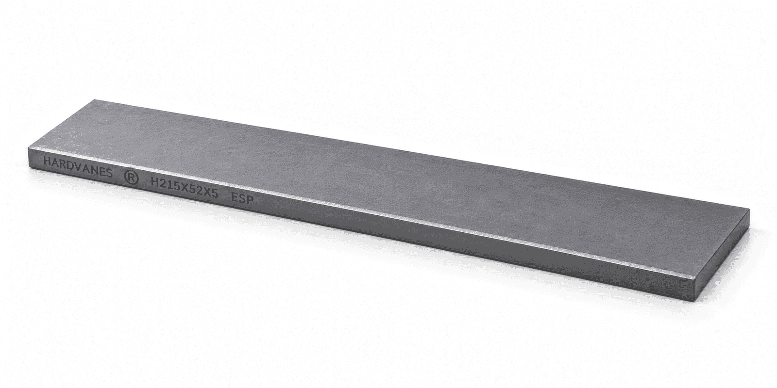 Paleta individual HARDVANES® de carbono-grafito, 215 × 52 × 5 mm por paleta, con grabado a la izquierda.