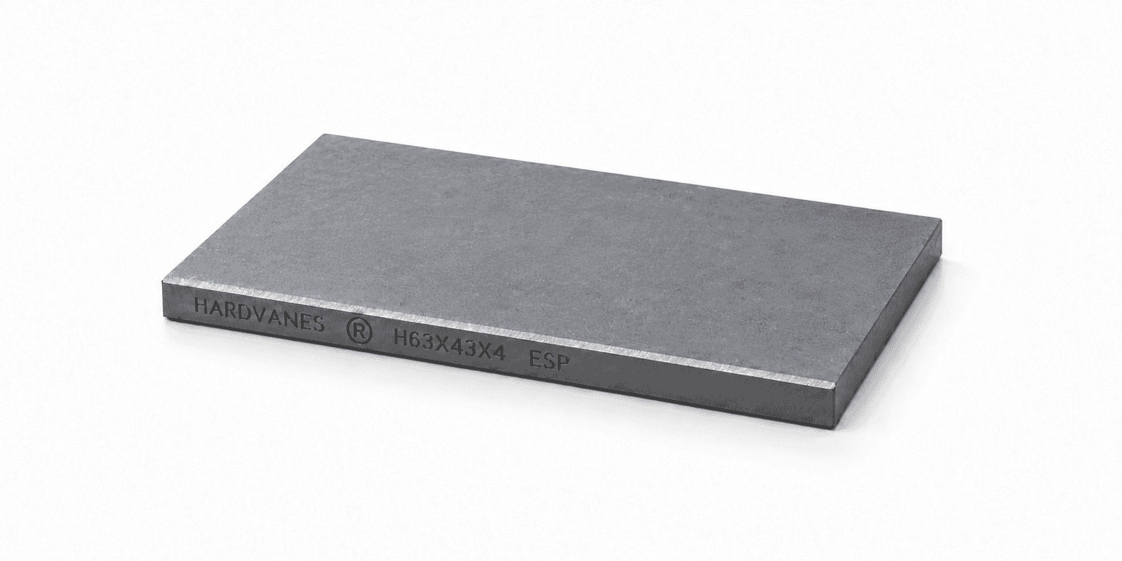 HARDVANES® H63434/7 — Paleta individual 63 × 43 × 4 mm — Estilo original Paleta individual HARDVANES® de 63 × 43 × 4 mm, con bisel y grabado H63X43X4 ESP situado a la izquierda del canto