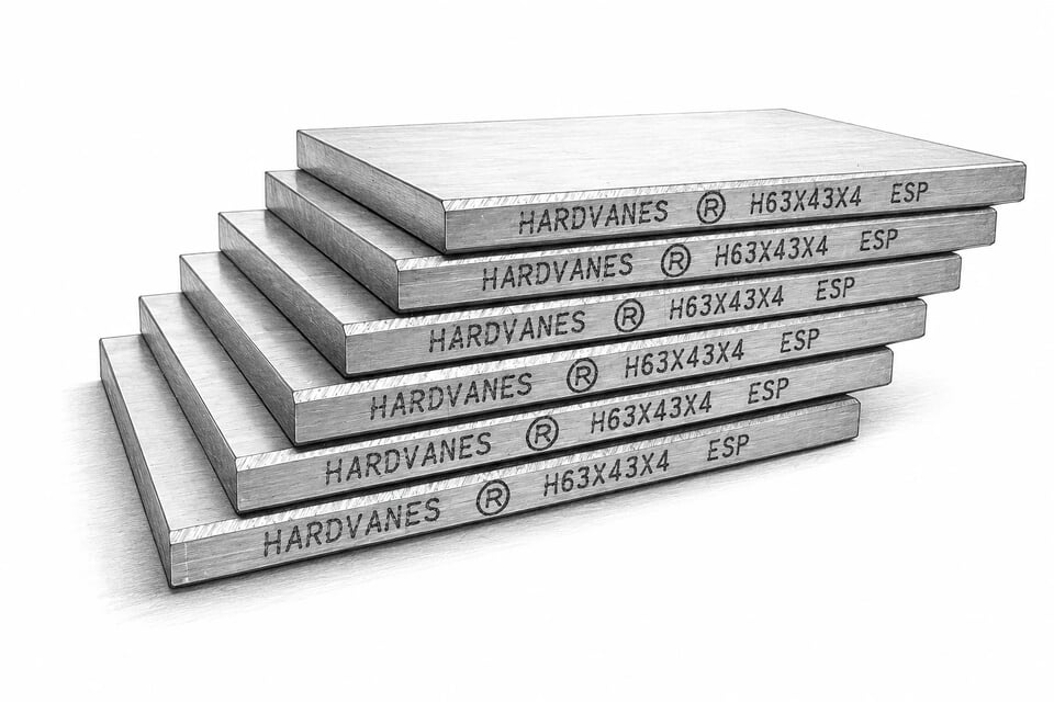 Ilustración de seis paletas Hardvanes apiladas, basada en la fotografía del producto H63434/7 para VT 4.25.