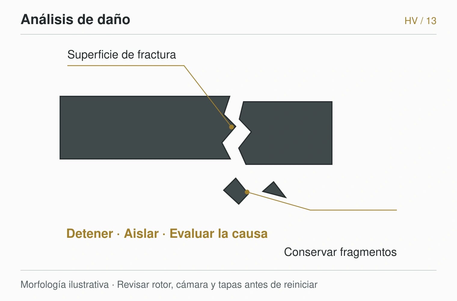 HARDVANES — Análisis de daño. Morfología ilustrativa · Revisar rotor, cámara y tapas antes de reiniciar
